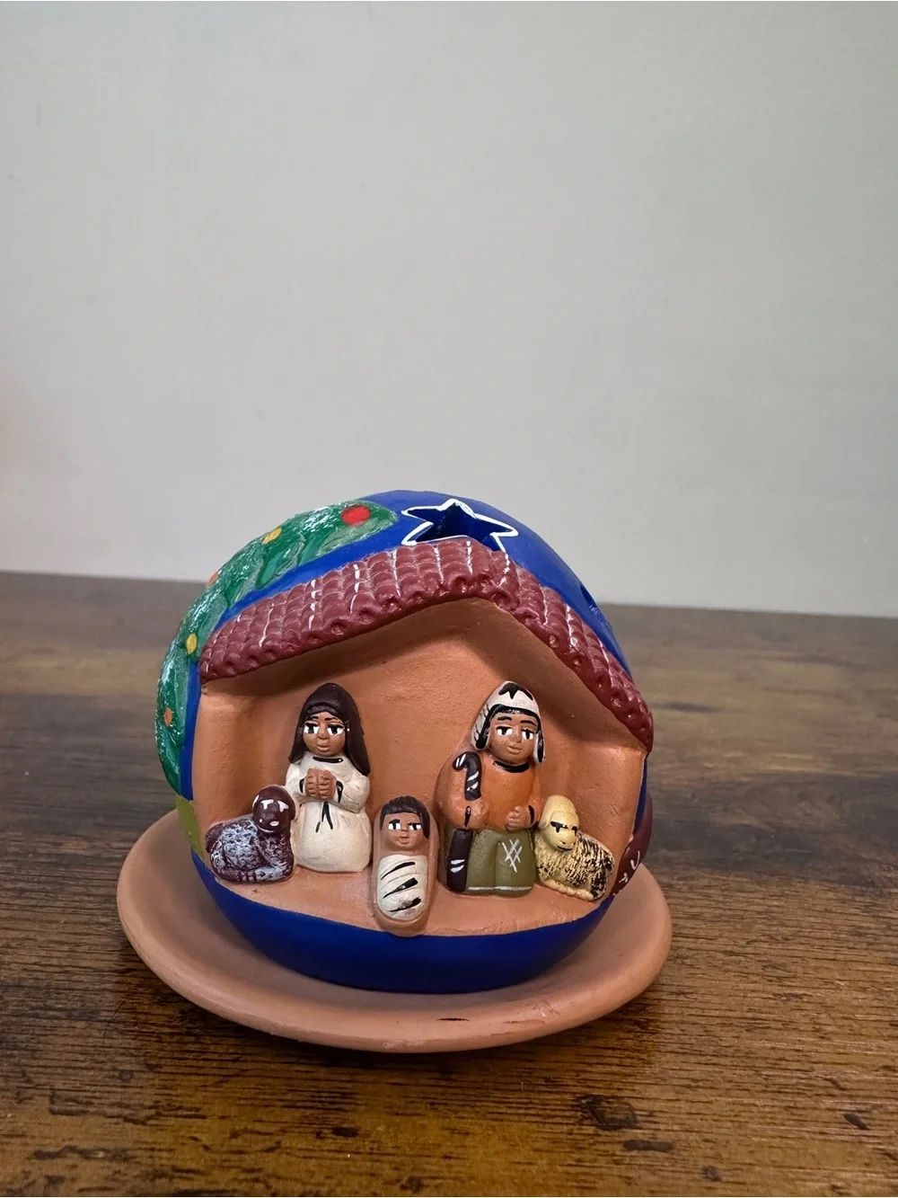 Peruvian Clay Nativity Scene Candle Holder Terracotta Dome Folk‎ Art Christmas